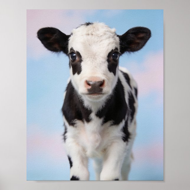 Affiche Portrait de veau bébé – Art de nurserie de ferme (Devant)