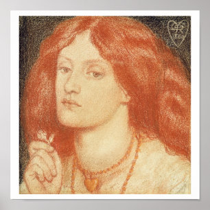 Affiche Portrait d'Elizabeth Siddal (1834-62), 1860 (rouge
