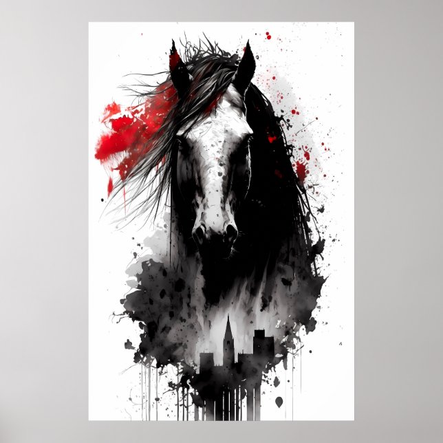 Affiche Portrait d'encre Clydesdale (Devant)