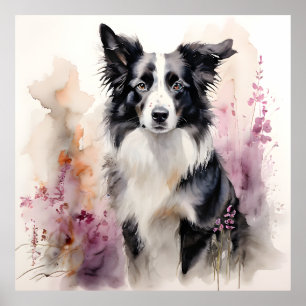 Affiche Portrait d'encre Collie Bordure