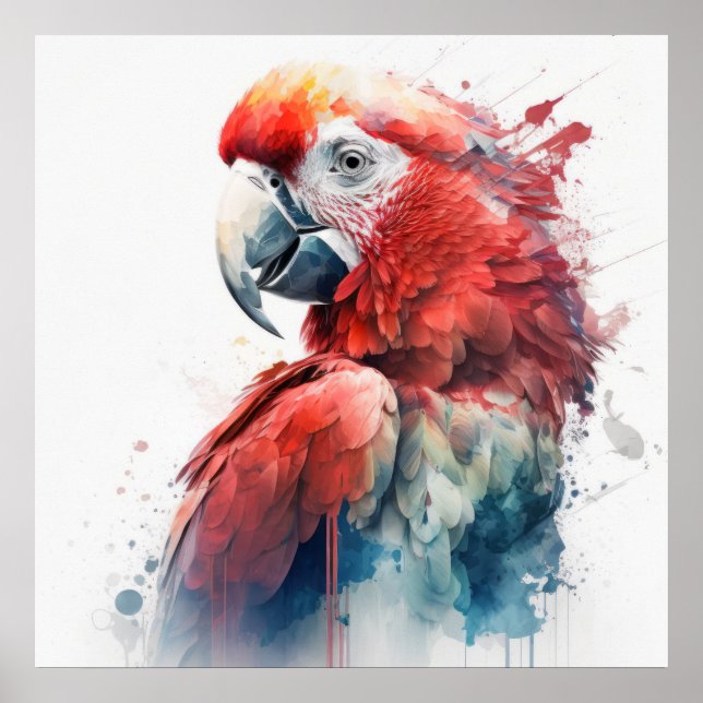 Affiche Portrait d'oiseaux perroquets Peinture animale Fau (Devant)