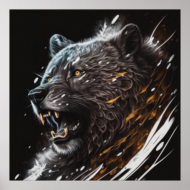 Affiche Portrait d'ours Peinture animale Aventure Faune (Devant)