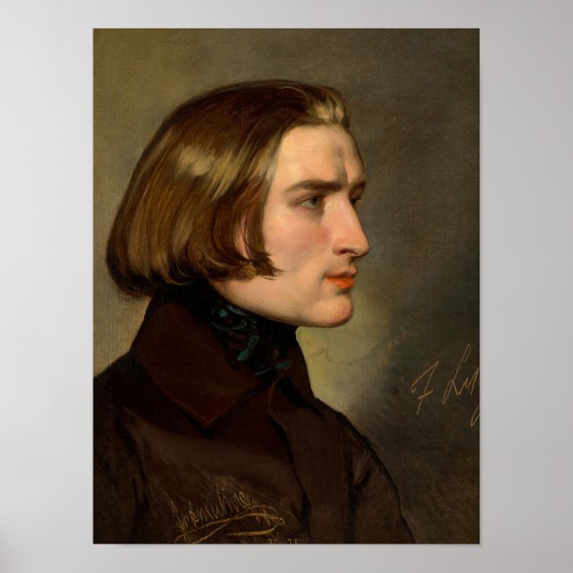 Affiche Portrait du compositeur Franz Liszt, 1838 (Devant)