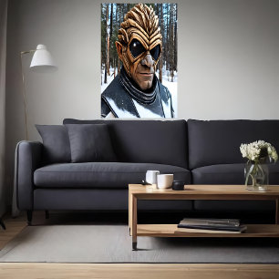 Affiche Portrait d'un alien aux grands yeux noirs   Art AI