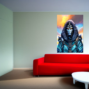 Affiche Portrait d'un alien bleu aux yeux jaunes Art AI