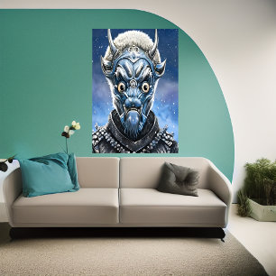 Affiche Portrait d'un alien bleu dans la neige   Art AI