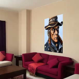 Affiche Portrait d'un Alien Cowboy avec un casquette Art