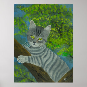 Affiche Portrait d'un chat aux yeux verts mignons dans l'a