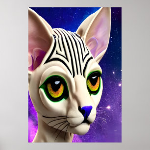 Affiche Portrait d'un chat Sphynx yeux jaunes Art AI
