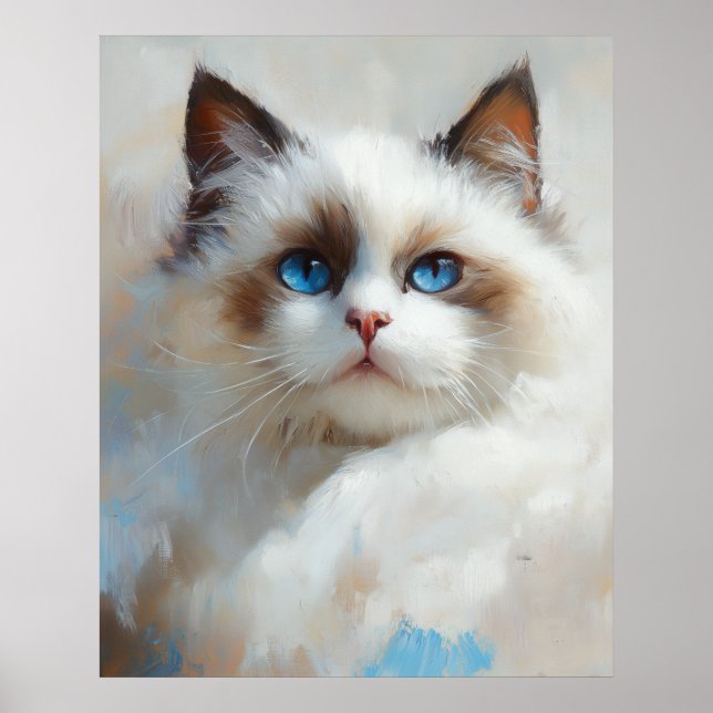 Affiche Portrait d'un élégant chat Ragdoll aux yeux bleus (Devant)