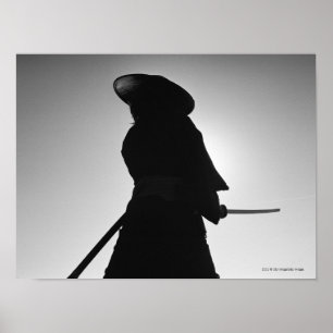 Affiche Portrait d'un guerrier samouraï tenant une épée