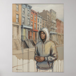 Affiche Portrait d'un homme de Harlem en capuche