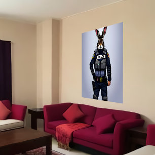 Affiche Portrait d'un lapin en uniforme de police   Art AI