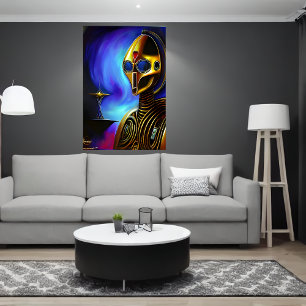 Affiche Portrait d'un robot doré cool Art AI