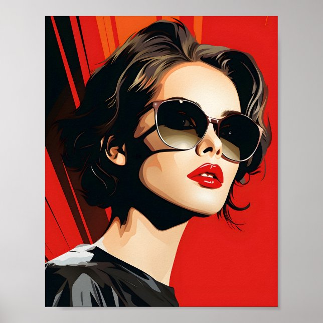 Affiche Portrait D'Une Femme Cool Portant Des Lunettes (Devant)