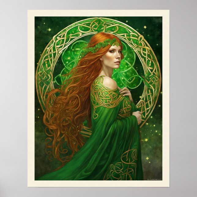 Affiche Portrait d'une femme en Shamrock Vert & Or (Devant)