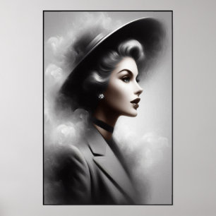 Affiche Portrait d'une femme mystérieuse des années 1940