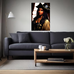 Affiche Portrait d'une femme noire africaine pirate   Art 