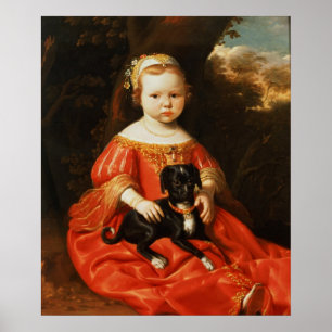 Affiche Portrait d'une fille avec un chien