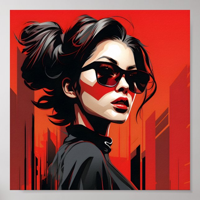 Affiche Portrait D'Une Fille Cool Portant Des Lunettes (Devant)