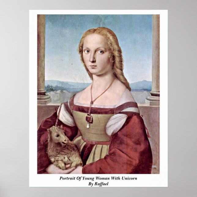 Affiche Portrait D'Une Jeune Femme Avec Unicorne Par Raffa (Devant)