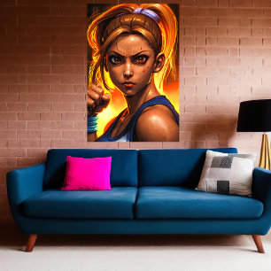 Affiche Portrait d'une jeune femme combattant   Art AI