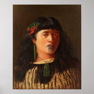 Affiche 'Portrait d'une jeune Maori avec Moko'