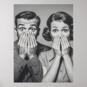 Affiche Portrait en couple rétro choqué