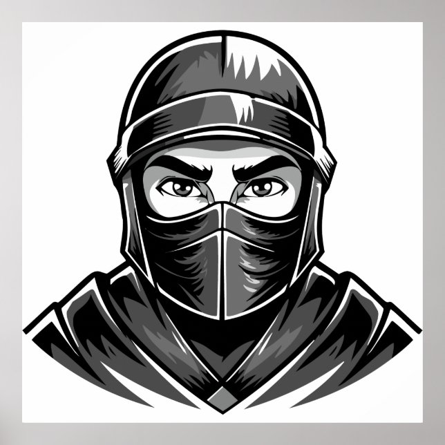 Affiche Portrait en noir et blanc d'un guerrier ninja masc (Devant)