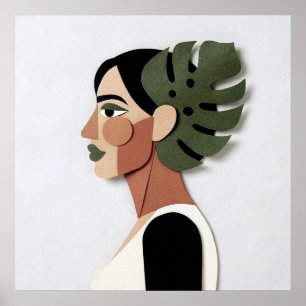 Affiche Portrait en papier découpé artisanal en forêt