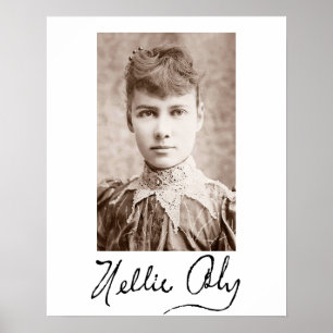 Affiche Portrait et signature de Nellie Bly