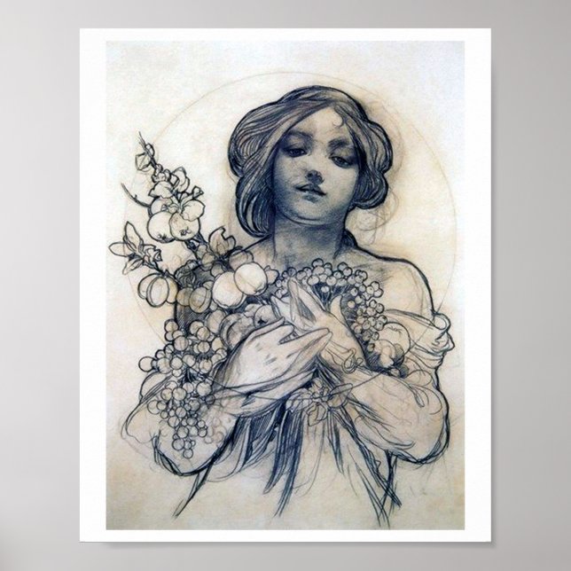Affiche Portrait (Étude), Alphonse Mucha (Devant)