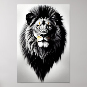 Affiche Portrait Extraordinaire de lion noir et blanc