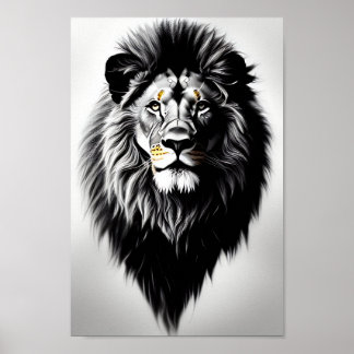 Affiche Portrait Extraordinaire de lion noir et blanc