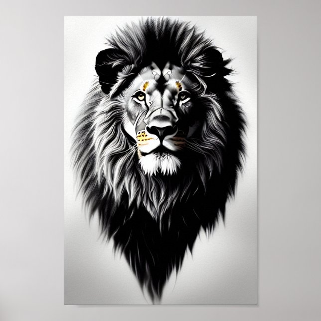 Affiche Portrait Extraordinaire de lion noir et blanc (Devant)