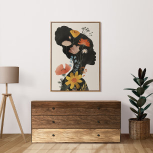 Affiche Portrait Féminin Bohème Vintage avec Fleurs Sauvag