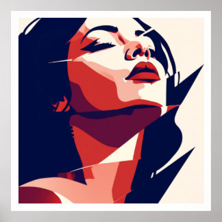 Affiche Portrait féminin d'art moderne - Rouge et bleu géo