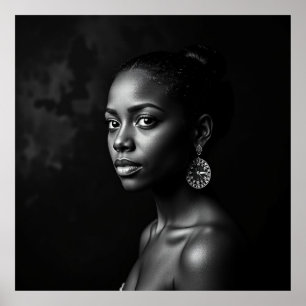 Affiche Portrait féminin élégant - Charbon noir & blanc A