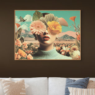 Affiche Portrait Féminin Surréaliste avec des Fleurs Couvr