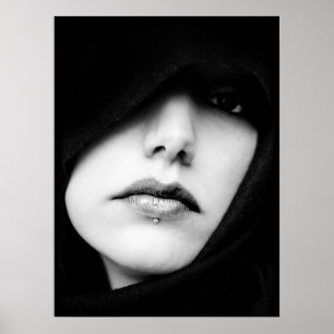 Affiche Portrait, Femme, Mystérieux, Noir et Blanc