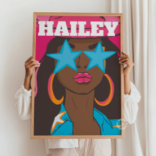 Affiche Portrait Fille Personnalisé Décor de dortoir Prépp