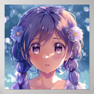 Affiche Portrait Floral de Fille Anime Moe