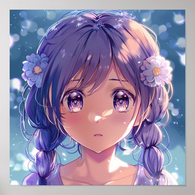Affiche Portrait Floral de Fille Anime Moe (Devant)