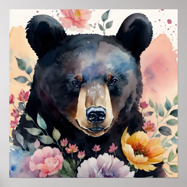Affiche Portrait floral de l'ours noir (Devant)