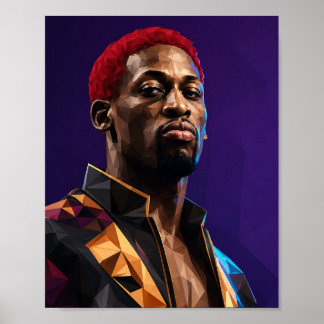 Affiche Portrait géométrique Low Poly de Dennis Rodman Bas