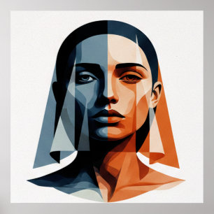 Affiche Portrait Géométrique Transparent en Ambre et Ardoi
