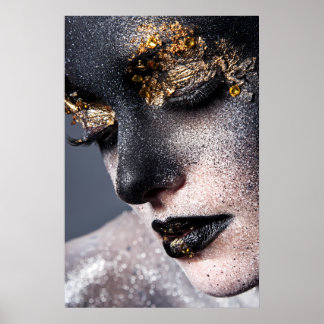 Affiche Portrait Gold Black Artistic Makeup Luxury Beauty