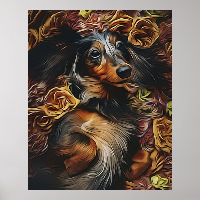 Affiche Portrait Haut Angle De Dachshund Allongé Sur Le Ch (Devant)