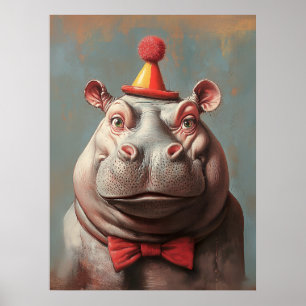 Affiche Portrait hippo clown lunaire