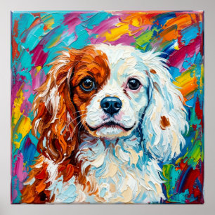 Affiche Portrait Impasto Cavalier King Charles Spaniel Pos